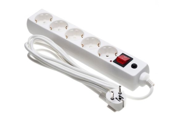 Сетевой фильтр 2 метра 5 гнезд 16А с/з с выкл. ПВС 3*1,5, белый, ETP, арт.77511