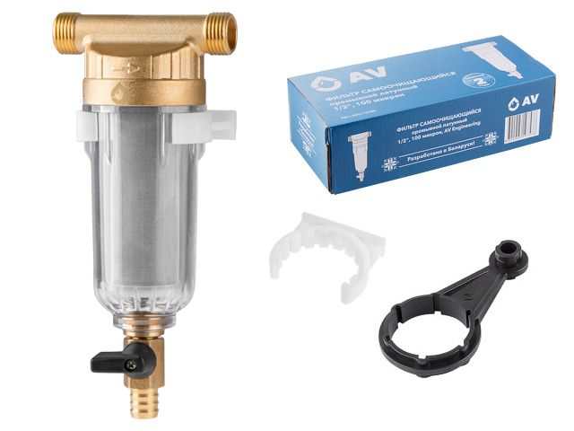 Фильтр самоочищающийся 1/2" нар., 100 микрон, AV Engineering (инд. упак.), арт.AVE115703