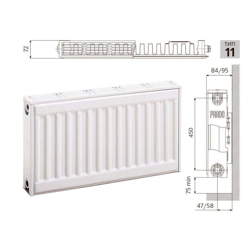 Радиатор PRADO Classic 11х500х1800; страна происхождения -Российская Федерация