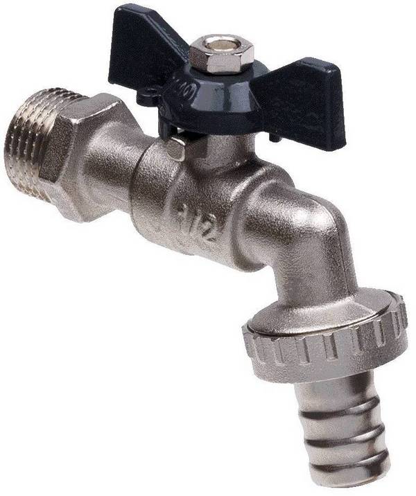 Кран шаровой водоразборный под шланг 1/2 Wh бабочка (100/10), СС01489, AQUALINK, РОССИЯ