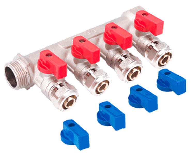 Коллектор универсальный для МП труб с шар. кранами и евроконусом FM 3/4", 16x4, СС03935, AQUALINK