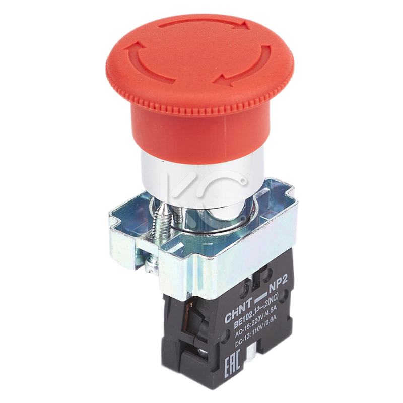 Кнопка управления Грибок d40мм фиксацией NP2-BS542 без подсветки красная 1НЗ, IP40 (R) (CHINT) 57389