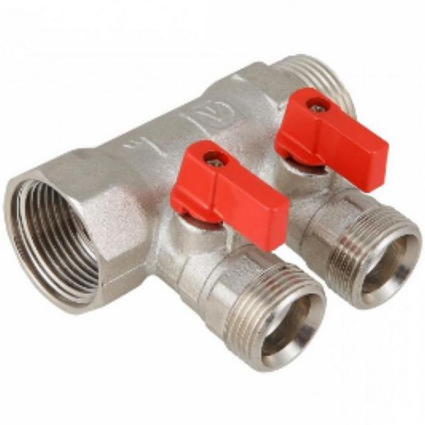 Коллектор резьбовой с кранами  FM 3/4",1/2"х2, СС02424, AQUALINK