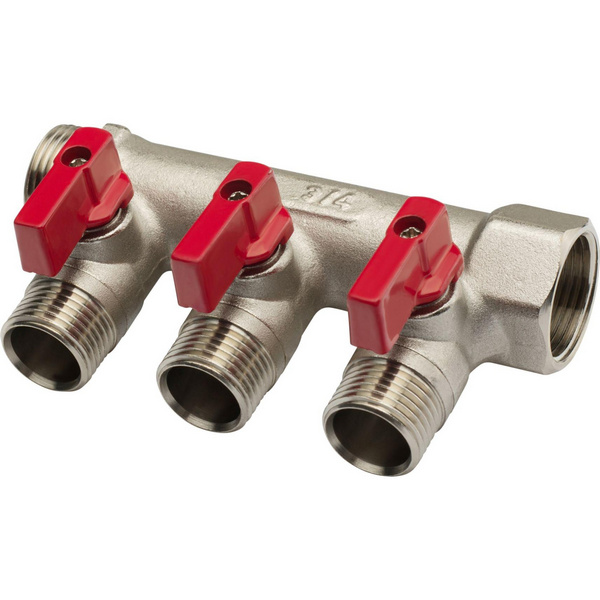 Коллектор резьбовой с кранами  FM 3/4",1/2"х3, СС02425, AQUALINK