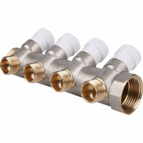 Коллектор резьбовой с вентилями  FM 3/4",1/2"x4, СС04478, AQUALINK