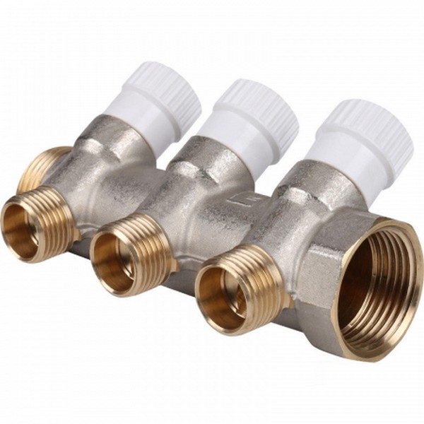 Коллектор резьбовой с вентилями  FM 3/4",1/2"x3, СС04477, AQUALINK