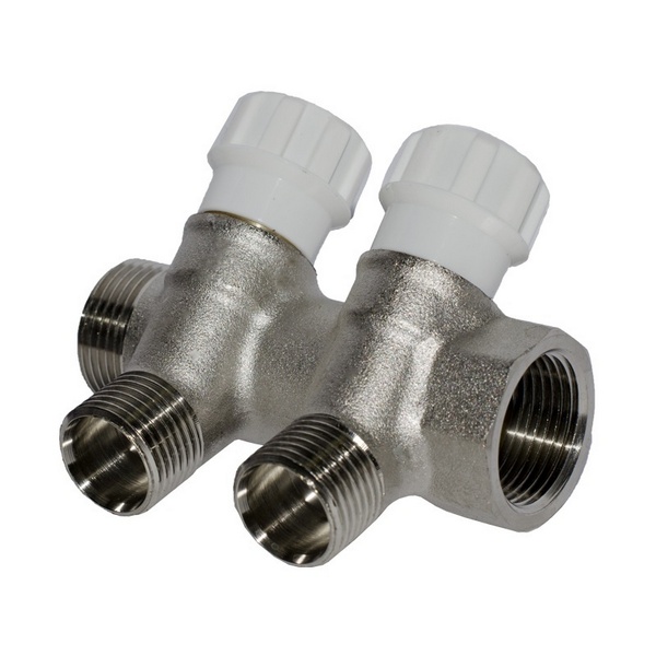 Коллектор резьбовой с вентилями  FM 3/4",1/2"x2, СС04476, AQUALINK