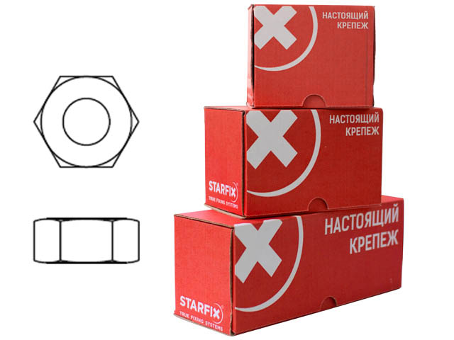Гайка М16 шестигр., цинк, кл.пр. 6, DIN 934 (40 шт в карт. уп.) STARFIX, арт.SMC2-47284-40