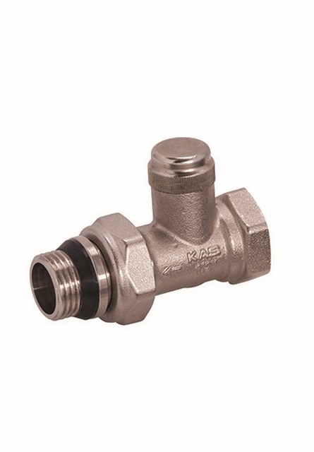 KAS Кран радиаторный угловой 1/2"(обратка)  с антипротечкой, ст. пр. Турция. Артикул 0410305