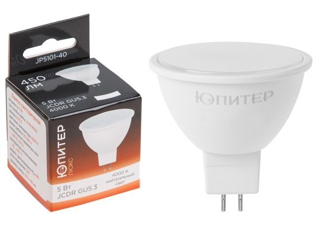 Лампа светодиодная GU5.3 MR16 5Вт 230В 4000К, ЮПИТЕР ЛЮКС, арт.JP5101-40