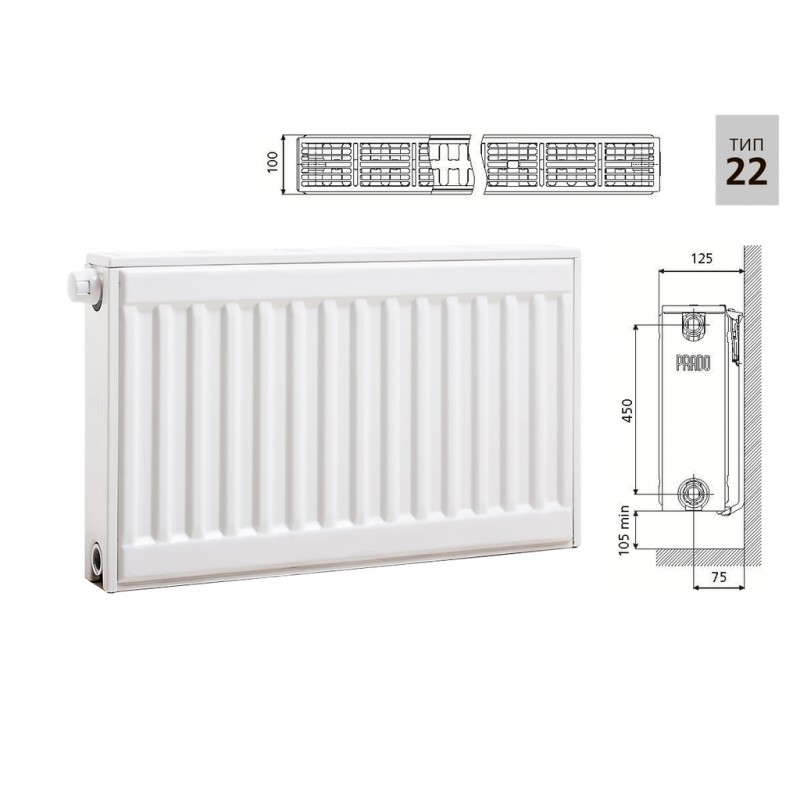 Стальной панельный радиатор Prado Universal тип 22 500x500