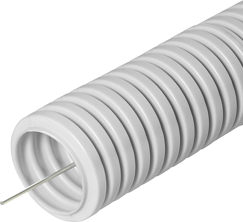 Труба гофрированная ПВХ серая с протяжкой d50 мм (20м) EKF-Plast, арт.tg-z-50