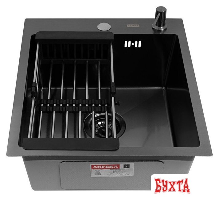 Кухонная мойка ARFEKA Eco AR мойка 450*500, коландер, дозатор Black 3