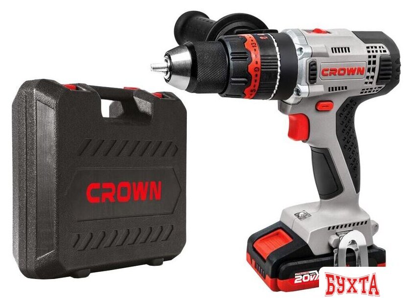 Ударная дрель-шуруповерт Crown CT21075HMX-2 BMC (с 2-мя АКБ, кейс)
