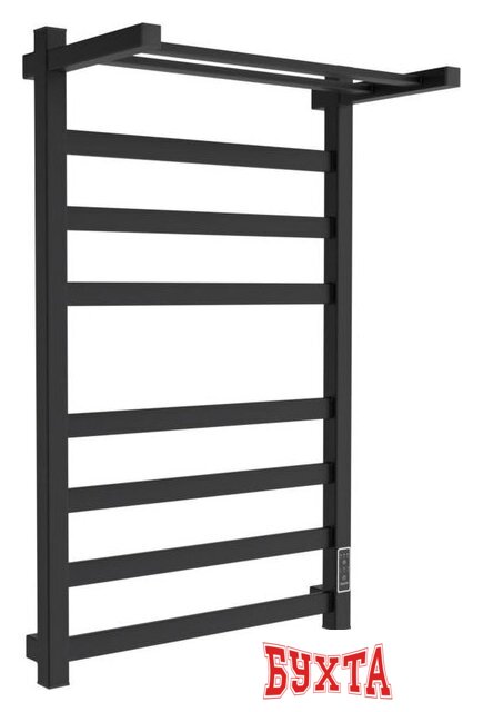 Полотенцесушитель Маргроид Ferrum Вид 81/10 СНШ профильный Quadro (перекладины 30x10, полка+3+4) 80/50 Черный матовый, скрытого монтажа, таймер справа