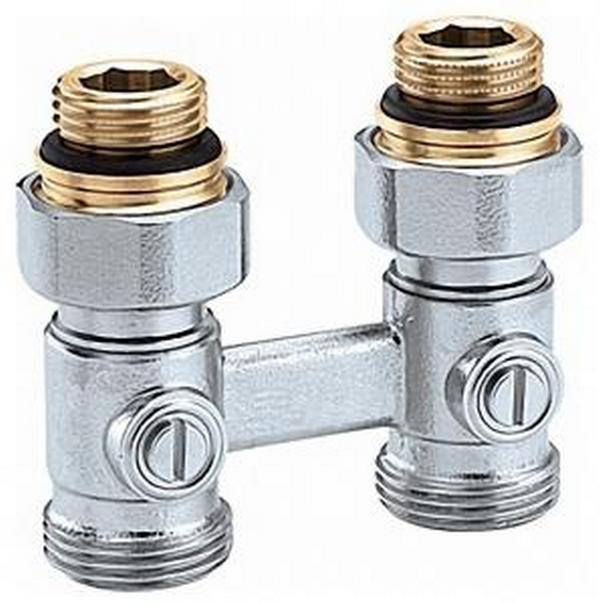 Узел ME220AC прямой для нижнего подключения радиатора с комплектом адаптеров, с шаровым краном 1/2"