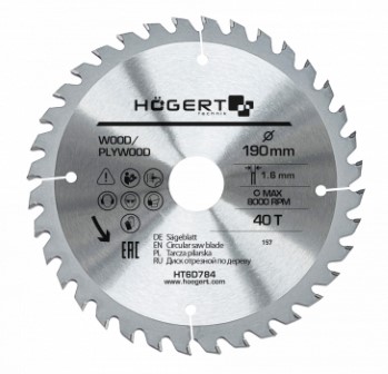 HOEGERT Диск пильный по дереву 190x40Tx30, Mn65, арт.HT6D784