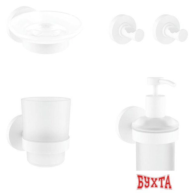 Набор аксессуаров для ванной Wellsee Finishing Touch 182515002 (мыльница, стакан для зубных щеток, дозатор для жидкого мыла, крючок 2 шт, матовый белый)