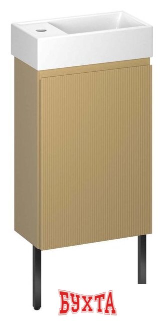 Мебель для ванных комнат Wellsee Тумба под умывальник 3 в 1 WC Area 221803006 (тумба/матовый бежевый, раковина/глянцевый белый, ножки/матовый черный)
