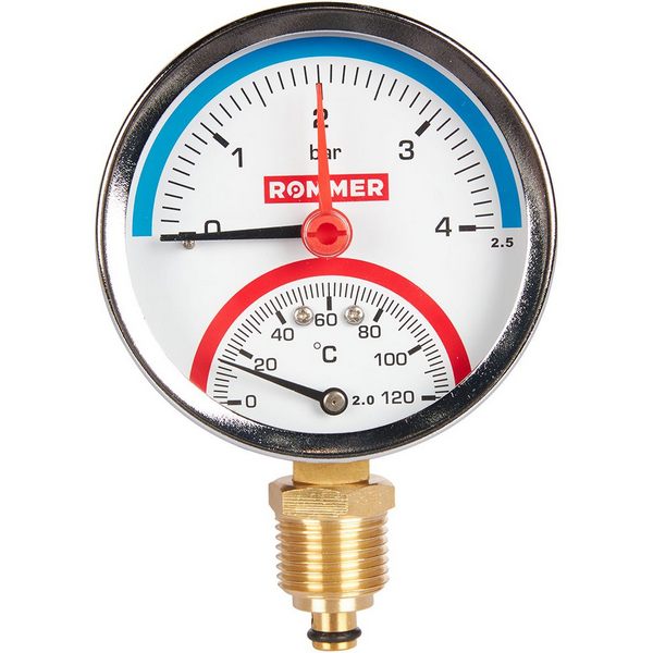 Термоманометр радиальный в комплекте с запорным клапаном, ROMMER