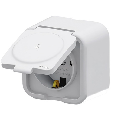 Розетка 1-ая открытая IP54 с крышкой, с/з, белый, Arvia, арт.25 01 1000 218