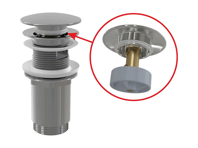 Водослив для умывальника click/clack 5/4, цельнометаллический с большой заглушкой, Alcaplast, A392C