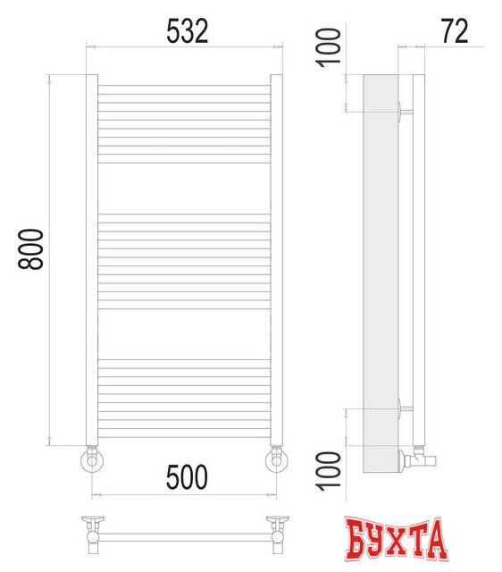 Полотенцесушитель TERMINUS Аврора П16 500х800 нп (RAL 9005) 2