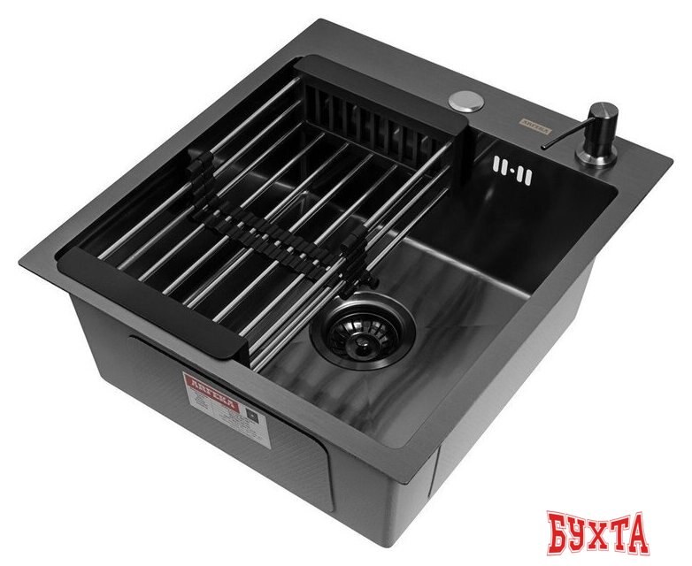 Кухонная мойка ARFEKA Eco AR мойка 450*500, коландер, дозатор Black 3