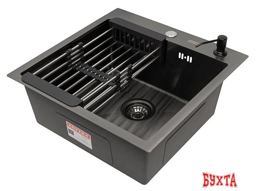 Кухонная мойка ARFEKA ECO AR мойка 500*500, коландер, дозатор BLACK 1