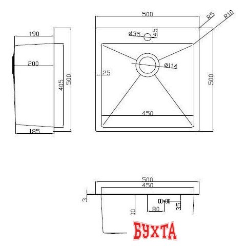 Кухонная мойка ARFEKA ECO AR мойка 500*500, роллер-мат, дозатор Gold 4