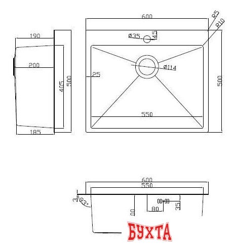 Кухонная мойка ARFEKA ECO AR мойка 600*500, роллер-мат, дозатор SATIN 5