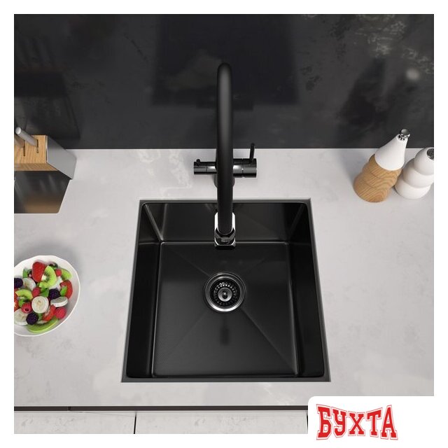 Кухонная мойка ARFEKA ECO AR 450*450 BLACK PVD NANO DECOR MILLET GRAINS 2