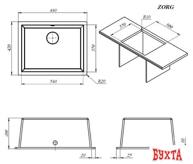Кухонная мойка ZorG Fast 54 Premium alumetallic 5