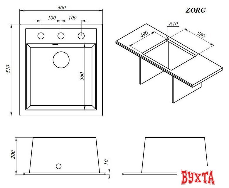Кухонная мойка ZorG Rock 60 Premium alba 5