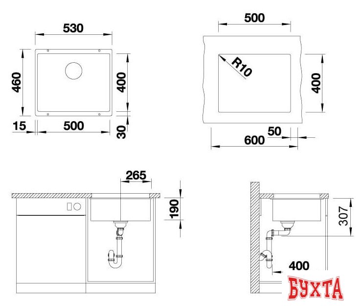 Кухонная мойка ZorG Subline 50 (черный оникс) 4
