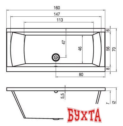 Ванна Riho Julia 160x70 (с ножками) 2