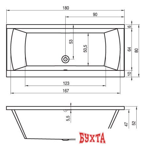 Ванна Riho Julia 180x80 (без ножек) 2