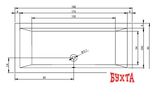 Ванна Riho Lugo 190x80 BT04 (без ножек) 2