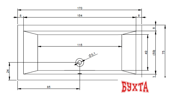 Ванна Riho Lugo 160x70 BT07 (без ножек) 2