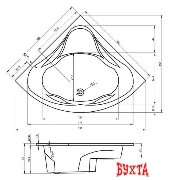 Ванна Riho Neo 150x150 (без ножек) 2