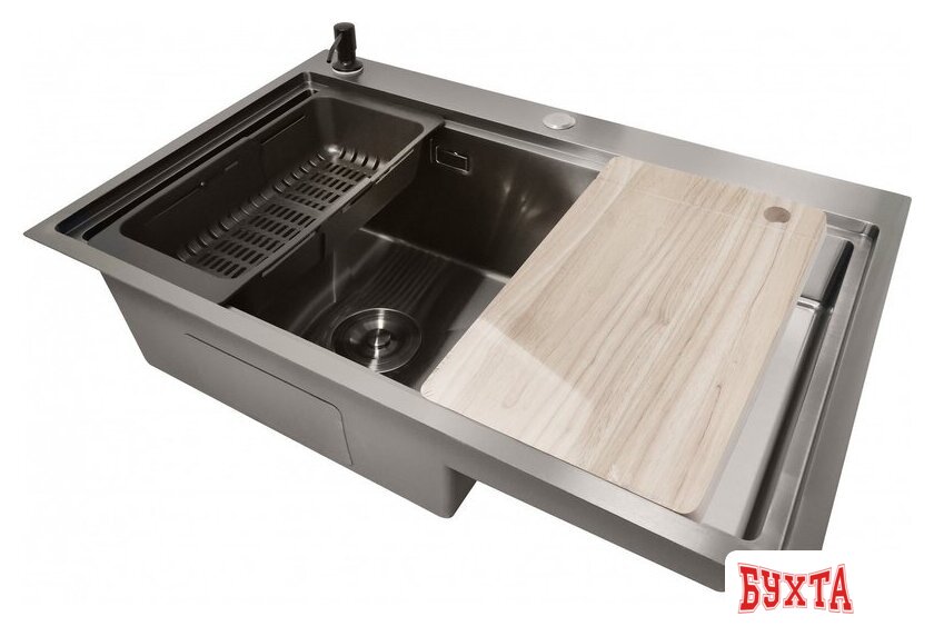 Кухонная мойка Stellar S6550NB-TU-L (нано черный, с доской) 3