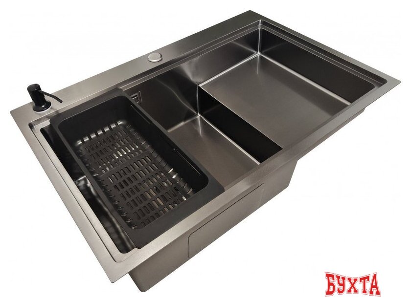 Кухонная мойка Stellar S6550NB-TU-L (нано черный, с доской) 4