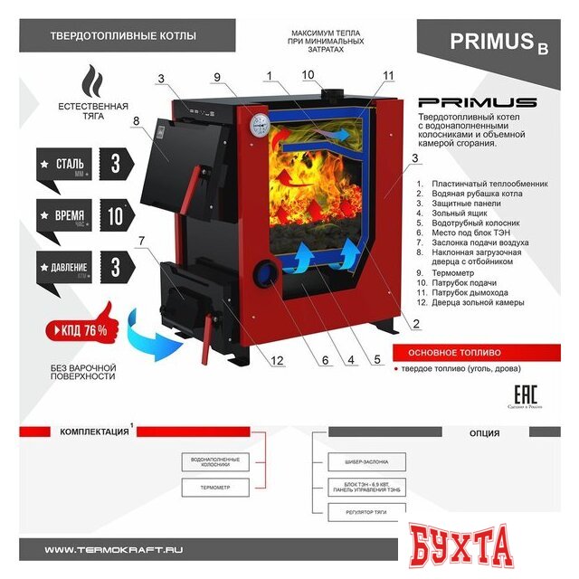Отопительный котел Термокрафт Primus B 14 кВт (без варочной повехности) 2