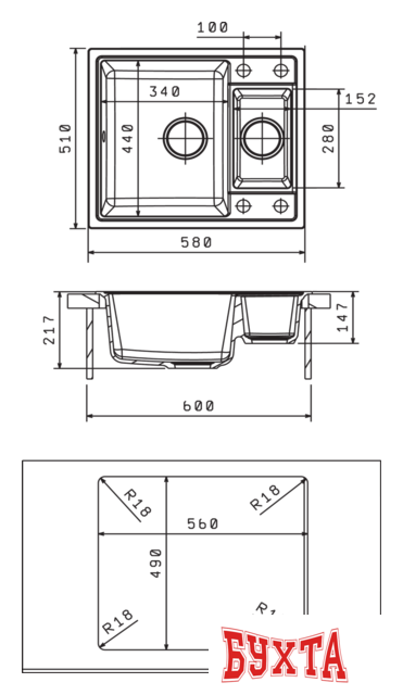 Кухонная мойка Florentina Липси-580К (коричневый) 2