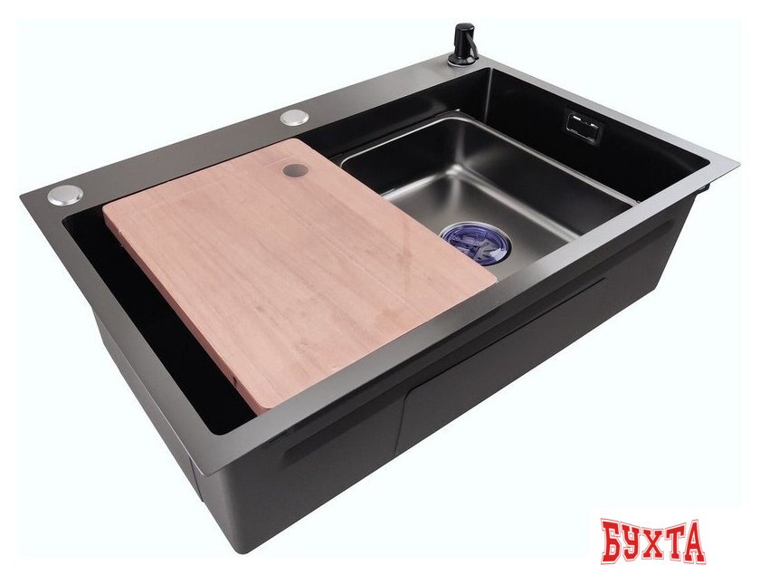 Кухонная мойка Stellar Decor S7045NB-A-D (нано черный, c доской) 2
