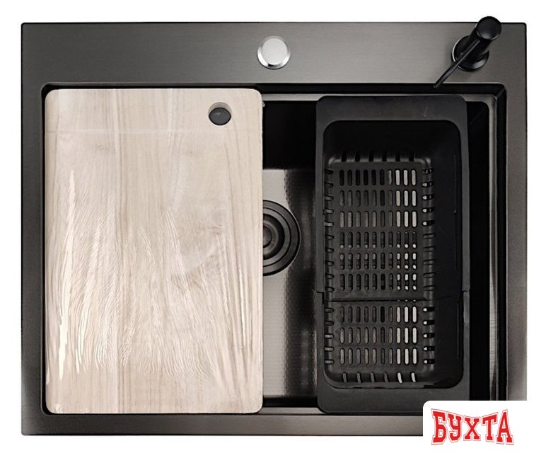 Кухонная мойка Stellar Decor S7050NB-A-D (нано черный, c доской) 1