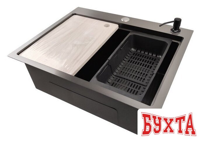 Кухонная мойка Stellar Decor S6050NB-A-D (нано черный, c доской) 4