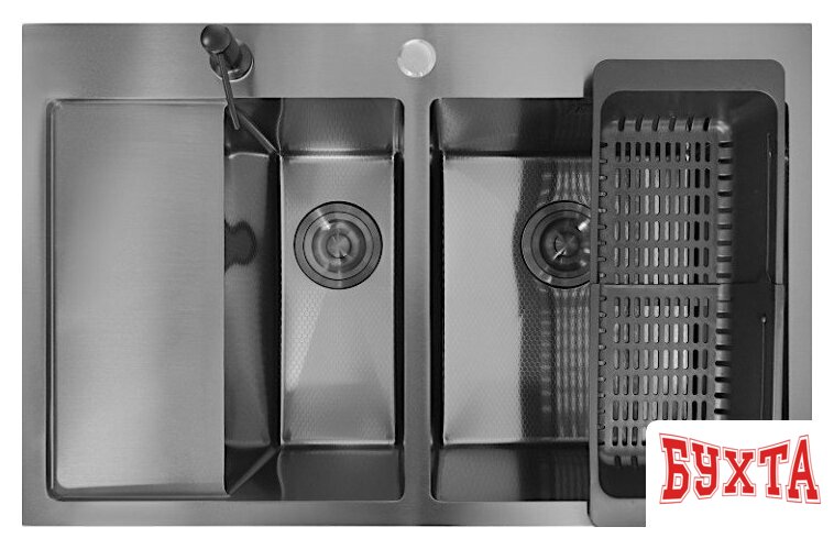 Кухонная мойка Stellar Decor S7850NB-2R-D (нано черный) 1