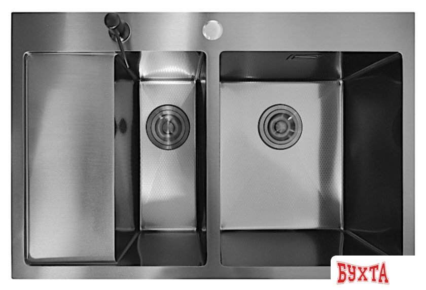 Кухонная мойка Stellar Decor S7850NB-2R-D (нано черный) 2