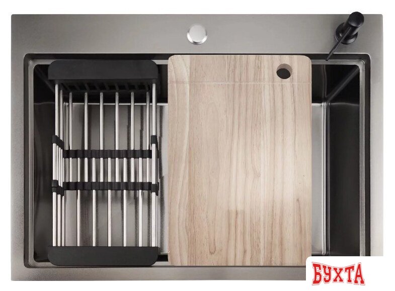 Кухонная мойка Stellar S5550NB-A (нано черный, с доской) 1